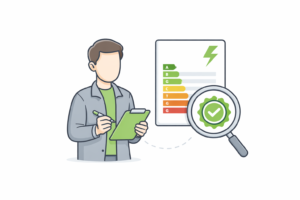 Fachmann prüft die Angaben und den Energiekennwert für den Energieausweis