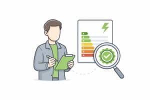 Fachmann prüft die Angaben und den Energiekennwert für den Energieausweis