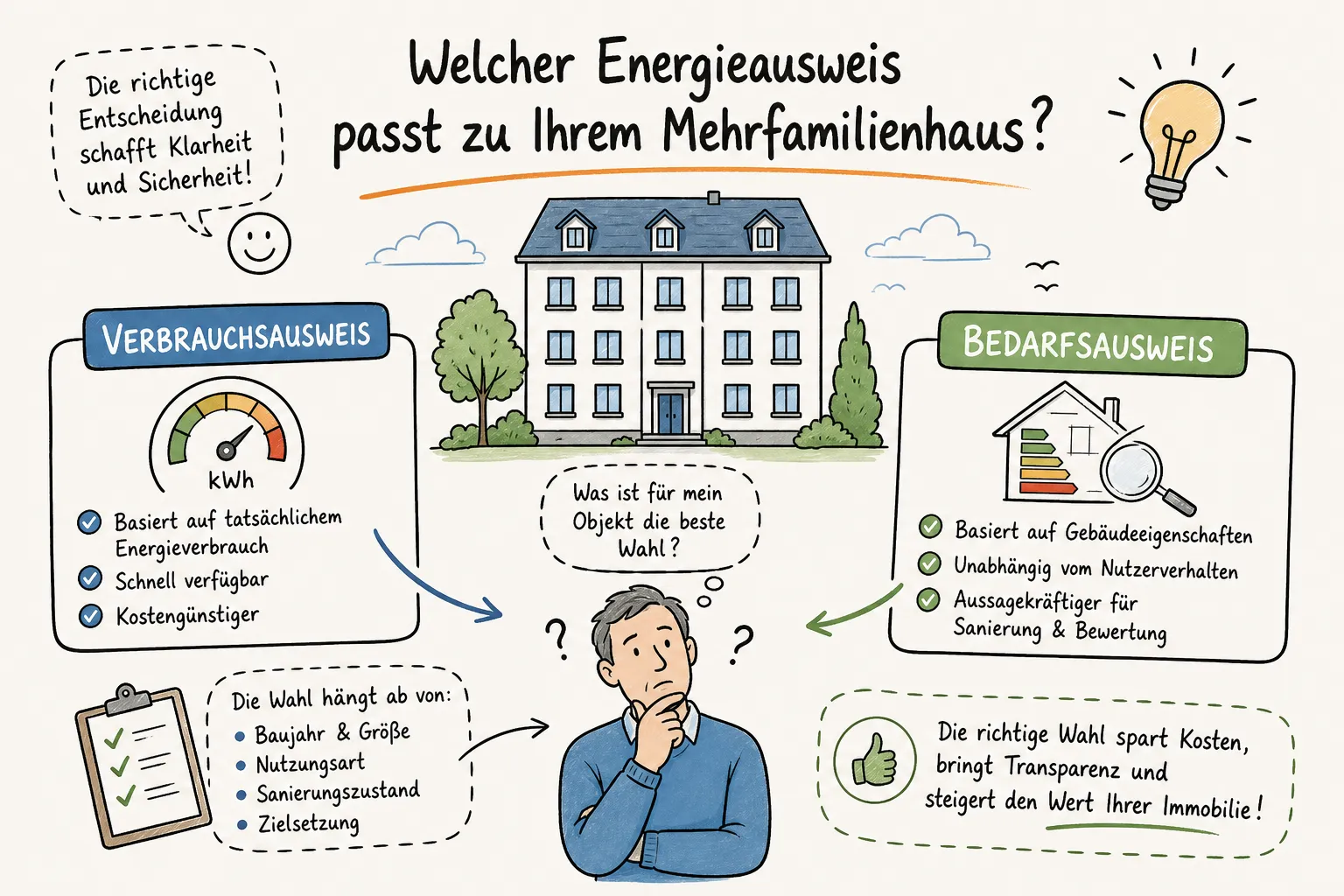 Verbrauchs- oder Bedarfsausweis bei Mehrfamilienhäusern: Entscheidungshilfe für Eigentümer und Verwalter